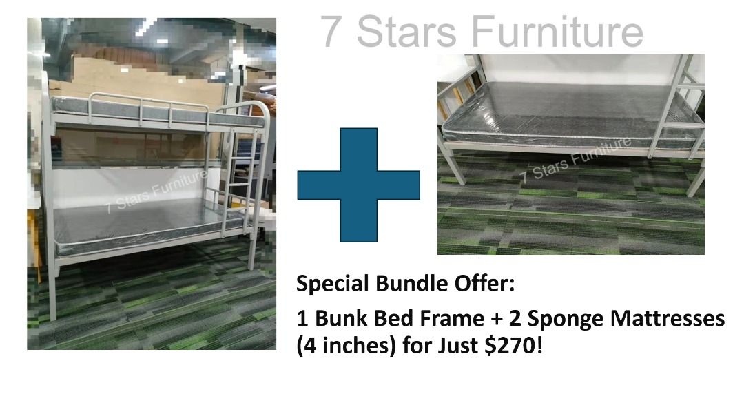 Limited-Timae Bundle: Sturdy Metal Bunk Bed Frame with Mattresses - Space-Saving, Easy Assembly, Perfect for Kids & Adults - 7starsfurnituresg