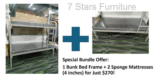 Limited-Timae Bundle: Sturdy Metal Bunk Bed Frame with Mattresses - Space-Saving, Easy Assembly, Perfect for Kids & Adults - 7starsfurnituresg